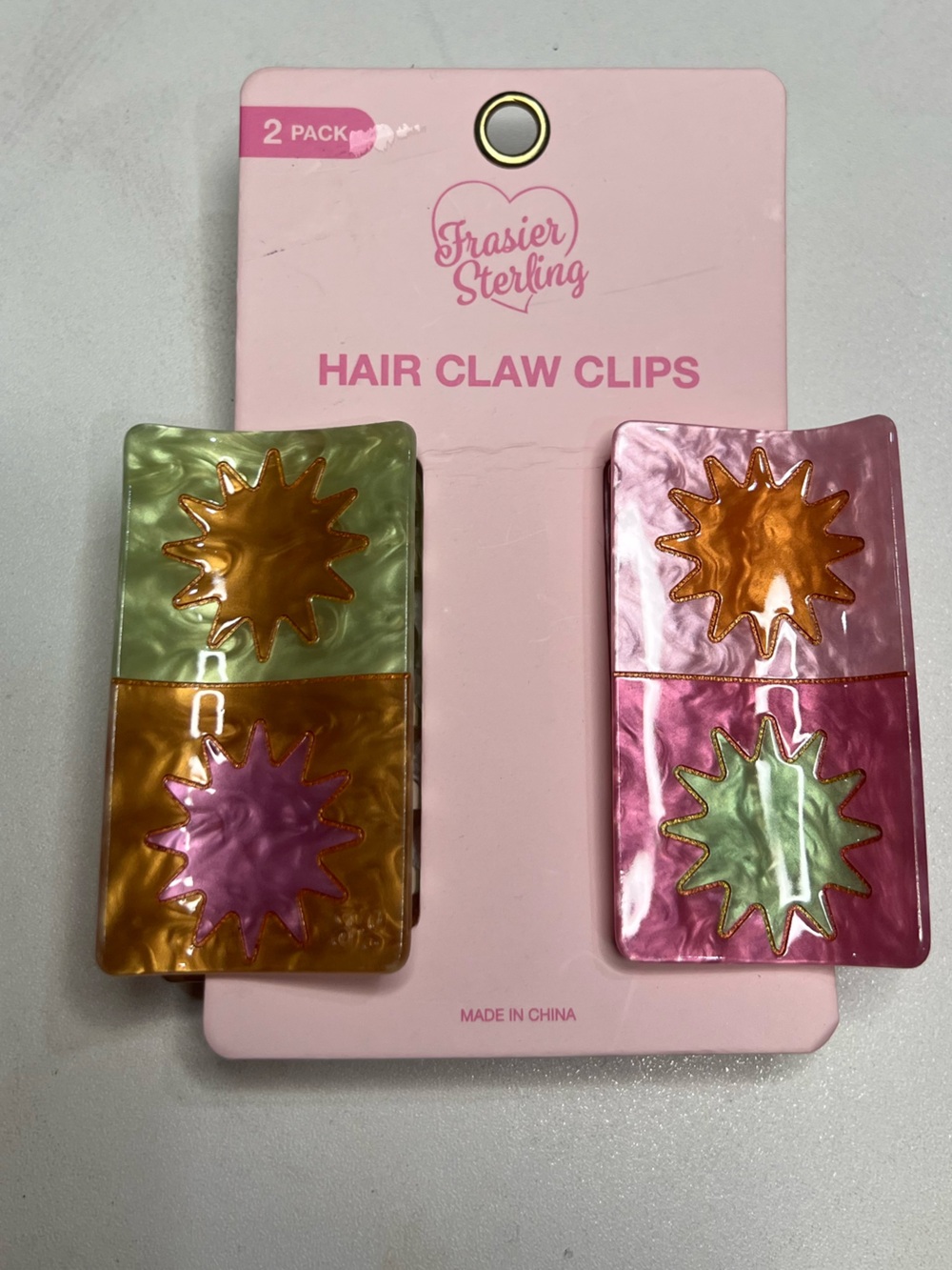 Pink & Green Sunburst Hair Claw Clips - 2 Pack